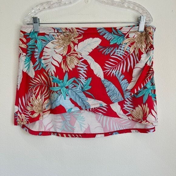 Jantzen Swimsuit Coverup Skirt Tropical Florals Deep Pink Red and Aqua Size 14 - Picture 1 of 9
